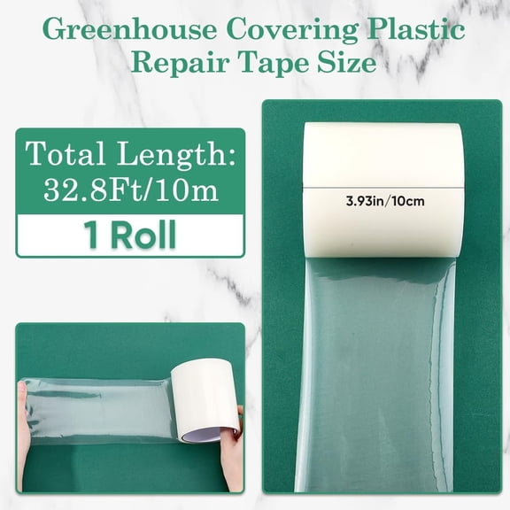 3.93" 32.8' Greenhouse Repair Tape Greenhouse Cover Plastic Sheeting Tape Clear Green House Covering Patch Repair Clear PE Resistant Coverings Film Tape for Seaming and Sealing Waterproof