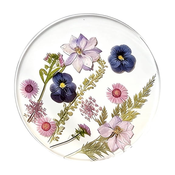 3.93" Dried Flower Resin Coaster, Round Clear Coasters with Multi Flowers, Non-Slip Heat-Resistant Table Decor for Drinks & Home