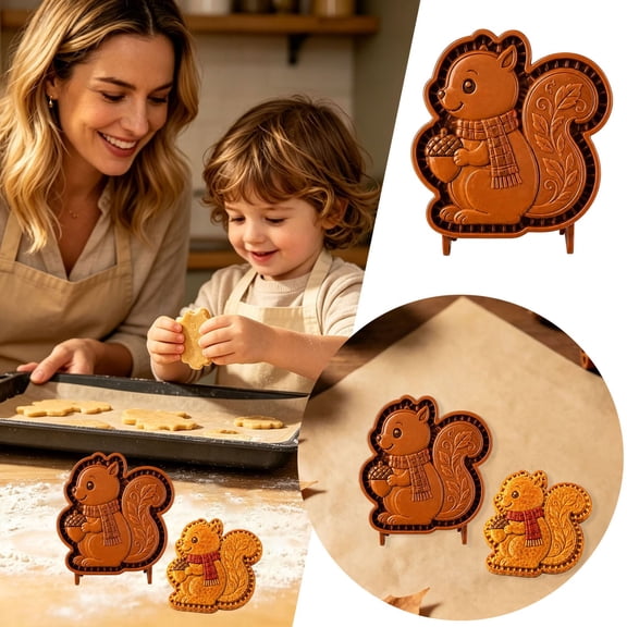 3.93 Inch Fall Squirrel Shape Cookie Cutter Mold, Squirrel with Scarf Acorn Baking Mold for Autumn Thanksgiving Party Home Baking Decoration