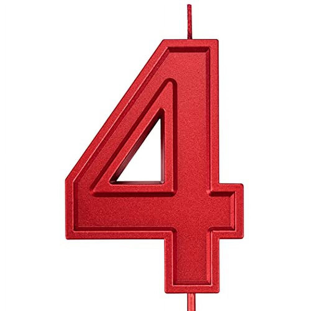 3.93in Big Size Happy Birthday Metallic Red Number 4 Candles, Red Color