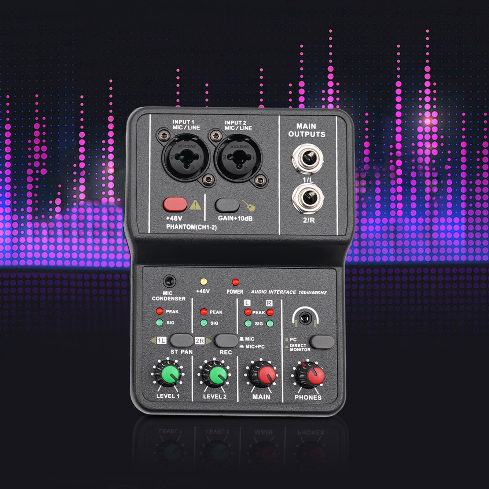 3.94*5.51*1.73in 2Channel Mini Audio Mixer USB Bluetooth DJ Sound Mixing Console Amplifier Studio