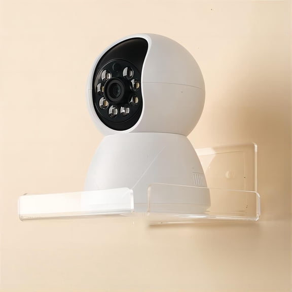 3.94" Acrylic Wall Mount Floating Shelf, No-Drill Adhesive Mini Camera Holder Stand, Clear Small Items Storage Rack with Slot Design, Sturdy Transparent Bracket for Baby Monitors, Smart Speakers
