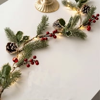 3.94 Ft Christmas Garland with Lights Prelit Christmas Garlands with Pinecone and Berries Artificial Pine Needle Garland for Mantle Stairs Table Fireplace Xmas Decorations