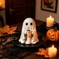 thumbnail image 1 of 3.94 Inch Cute Ghost Figurine Holding Coffee Cup, Spooky Resin Ghost Statue Tabletop Decor for Halloween Coffee Station Kitchen Shelf, 1 of 7