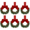 thumbnail image 1 of 3.94 Inch Mini Christmas Wreath with Red Ribbon | Small Kitchen Cabinet Decor | Set of 6 Holiday Wreaths for Windows & Doors | Festive Xmas Home Decoration, 1 of 1
