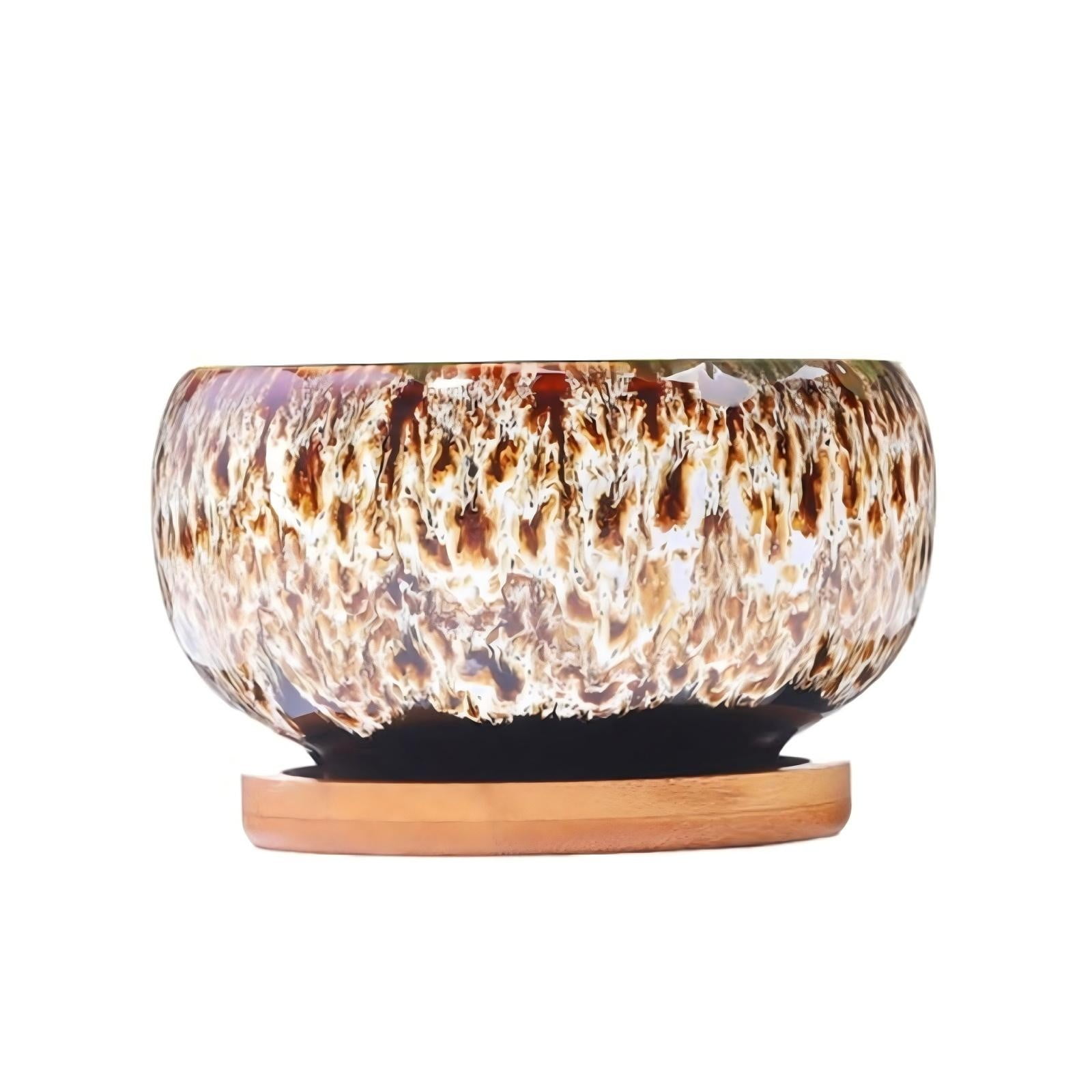 3.94 Inch Round Ceramic Succulent Planter Pot with Drainage Hole and Attached Saucer, Glazed Shallow Cute Indoor Pot for Cactus, Small Flower Pots, Home Garden Decor (Plants Not Included)