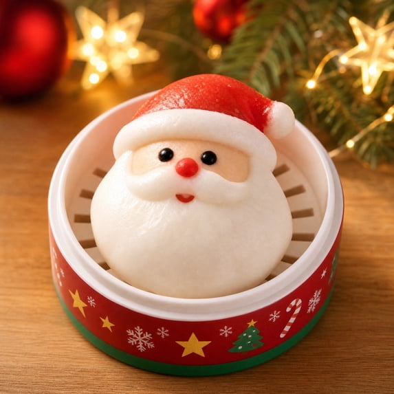 3.94" Santa Bun Squishy Toy with Christmas Display Stand, Soft Holiday Fidget Figure for Desk Decor & Party Favors