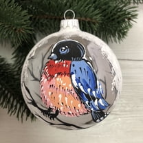 3.94-inch Glass Handpainted Christmas Ornaments Hanging Ball Christmas Tree Ornaments Mini Ornaments for Xmas Decoration Glass Ball Present for Xmas Trees Holiday Ornaments (Bullfinch)