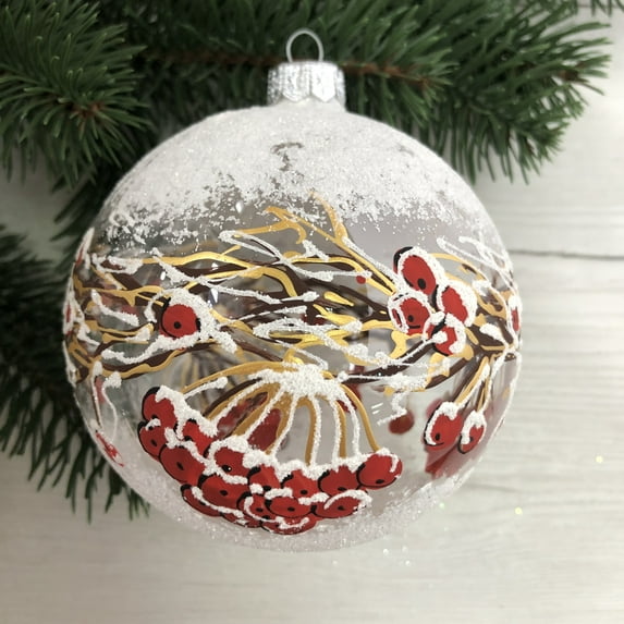 3.94-inch Glass Handpainted Christmas Ornaments Hanging Ball Christmas Tree Ornaments Mini Ornaments for Xmas Decoration Glass Ball Present for Xmas Trees Holiday Ornaments (Ashberry)