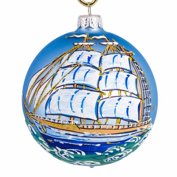 3.94-inch Glass Handpainted Christmas Ornaments Hanging Ball Christmas Tree Ornaments Mini Ornaments for Xmas Decoration Glass Ball Present for Xmas Trees Holiday Ornaments (Little Ship)