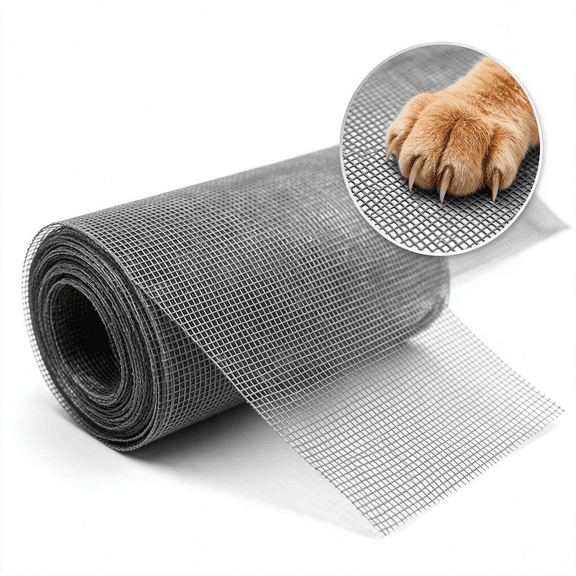 3.94 x 8.2 FT Pet Proof Window Screen Mesh Roll, Thick Carbon Fiber Glass Adjustable Mesh for Dogs & Cats, Anti Scratch Fiberglass Mesh for Windows, Doors, Porch, Patio, Gray