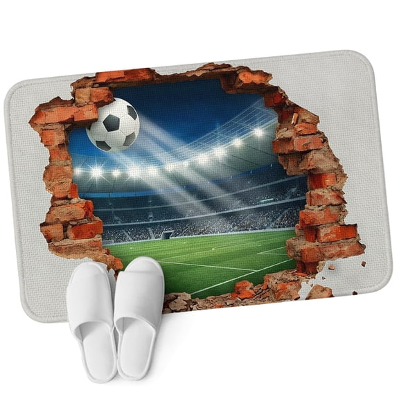 3.94'x5.25' Area Rug for Bedroom, 3D Broken Wall Non Slip Soft Small Carpet for Living Room Dining Room, Washable Low Pile Rugs Kitchen Nursery Floor Mat Football Field Vintage White