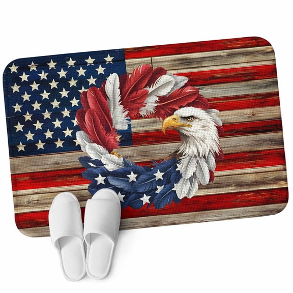3.94'x5.25' Area Rug for Bedroom, American Flag Non Slip Soft Small Carpet for Living Room Dining Room, Washable Low Pile Rugs Kitchen Nursery Floor Mat Blue Red USA Flag Eagle Wreath