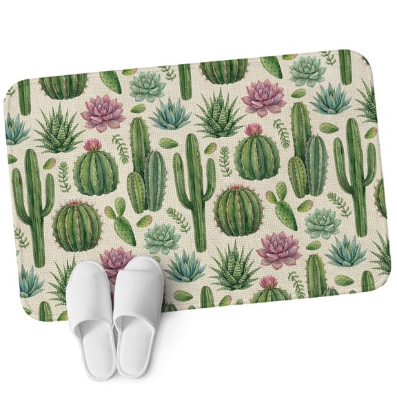 3.94'x5.25' Area Rug for Bedroom, Cactus Summer Non Slip Soft Small Carpet for Living Room Dining Room, Washable Low Pile Rugs Kitchen Nursery Floor Mat Watercolor Tropical Botanical Linen Texture
