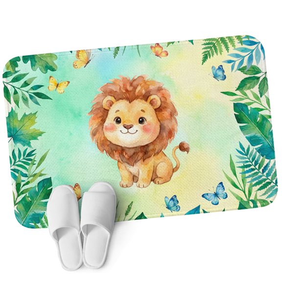 3.94'x5.25' Area Rug for Bedroom, Cartoon Wolf Non Slip Soft Small Carpet for Living Room Dining Room, Washable Low Pile Rugs Kitchen Nursery Floor Mat Summer Butterfly Fern Tropical Palm Plants
