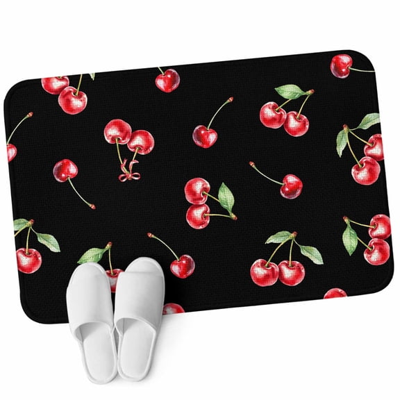 3.94'x5.25' Area Rug for Bedroom, Cherry Rustic Non Slip Soft Small Carpet for Living Room Dining Room, Washable Low Pile Rugs Kitchen Nursery Floor Mat Spring Summer Tropic Fruit Black