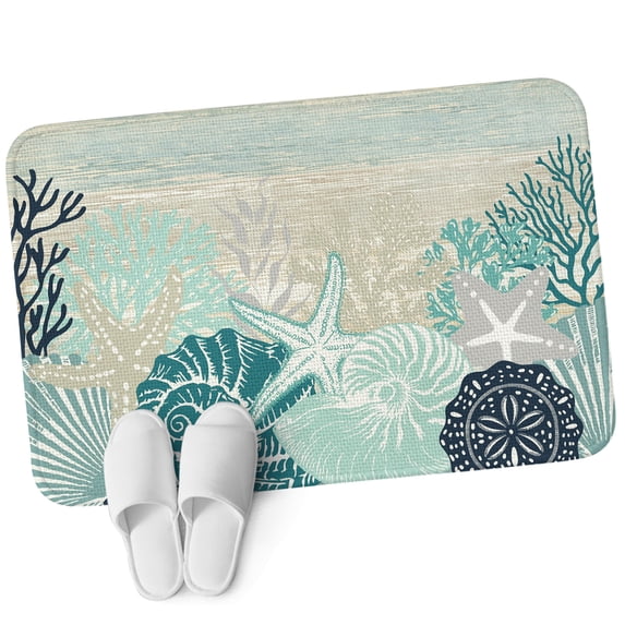3.94'x5.25' Area Rug for Bedroom, Coastal Coral Non Slip Soft Small Carpet for Living Room Dining Room, Washable Low Pile Rugs Kitchen Nursery Floor Mat Ocean Starfish Beach Conch Turquoise Wood