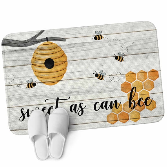 3.94'x5.25' Area Rug for Bedroom, Farmhouse Bee Non Slip Soft Small Carpet for Living Room Dining Room, Washable Low Pile Rugs Kitchen Nursery Floor Mat Pastoral Country Bee Grey Wooden