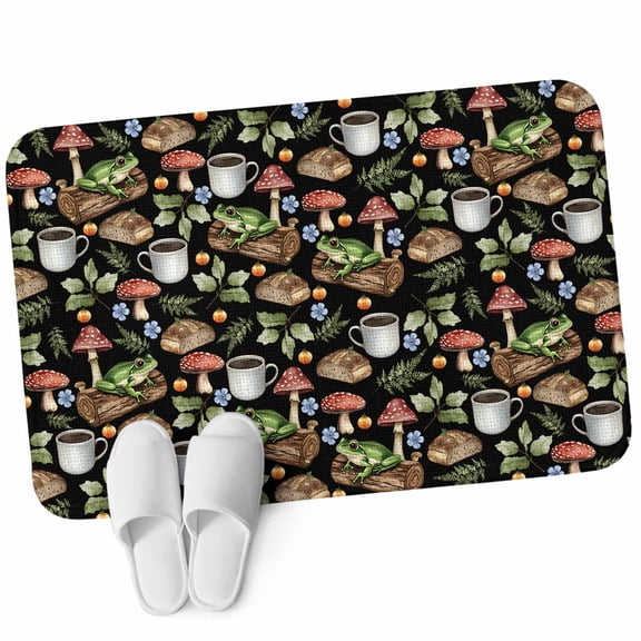 3.94'x5.25' Area Rug for Bedroom, Frog Mushroom Non Slip Soft Small Carpet for Living Room Dining Room, Washable Low Pile Rugs Kitchen Nursery Floor Mat Red Brown Coffee Plant Black Idyllic