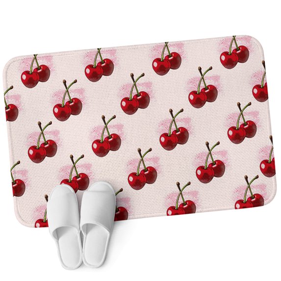 3.94'x5.25' Area Rug for Bedroom, Pink Cherry Non Slip Soft Small Carpet for Living Room Dining Room, Washable Low Pile Rugs Kitchen Nursery Floor Mat Farmhouse Watercolor Cherries Fruits