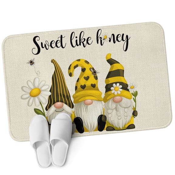 3.94'x5.25' Area Rug for Bedroom, Summer Gnomes Non Slip Soft Small Carpet for Living Room Dining Room, Washable Low Pile Rugs Kitchen Nursery Floor Mat Farmhouse Daisy Flower Bees on Linen