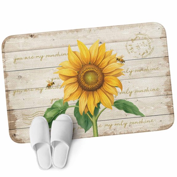 3.94'x5.25' Area Rug for Bedroom, Sunflower Non Slip Soft Small Carpet for Living Room Dining Room, Washable Low Pile Rugs Kitchen Nursery Floor Mat Yellow Summer Botanical Bees Pastoral Wooden