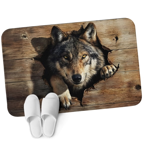 3.94'x5.25' Area Rug for Bedroom, Wolf Head Non Slip Soft Small Carpet for Living Room Dining Room, Washable Low Pile Rugs Kitchen Nursery Floor Mat Wood Planks Animal Intense Eyes