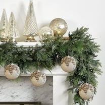 3.94in Foam Christmas Bauble, Gold Sequin & Pearl Accent Pendant, Crackle Finish Hanging Ornament, Elegant Christmas Tree Decoration for Home & Holiday Party Arrangements