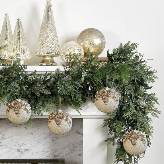 3.94in Foam Christmas Bauble, Gold Sequin & Pearl Accent Pendant, Crackle Finish Hanging Ornament, Elegant Christmas Tree Decoration for Home & Holiday Party Arrangements