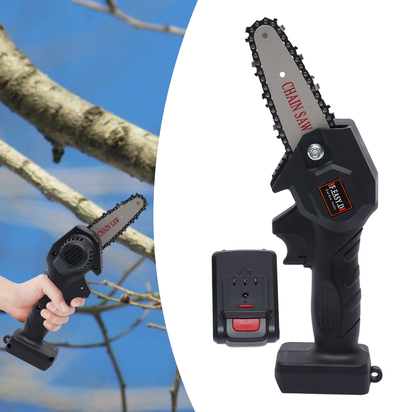 3.94inch 550W Electric Cordless Chainsaw Black Mini Handheld Chainsaw Battery Powered for Cutting Small Wood Trimming Branches