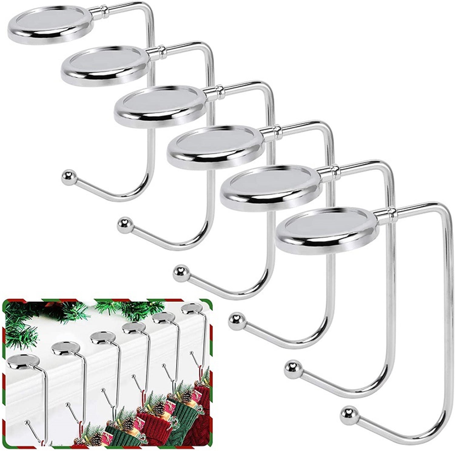 Silver Zinc Alloy Rotatable Christmas Stocking Holders, 6 Pack