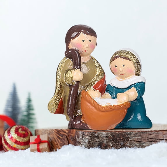 3.94x3.54x1.57 Inch Nativity Scene Resin Ornament for Christmas Decoration, Family Themed Desktop Decor for Holiday Season, Festive Home Accent for Tree and Mantle Display