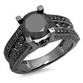 thumbnail image 1 of 3.95 Carat (ctw) Black Rhodium Plated 14K White Gold Round Black Diamond Ladies Vintage Style Solitaire With Accents Bri, 1 of 1