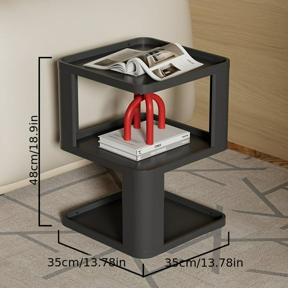 3-Tier Minimalist Side Table - Open Shelf Plastic Storage, 27"+ Height, No-Assembly for Bedroom/Living Room/Office Decor