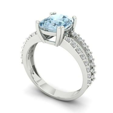 3.96 ct Brilliant Cushion Cut VVS1 Clear Zircon 14k White Solid Gold Solitaire with Accents Wedding Bridal Anniversary Engagement Ring size 10.25
