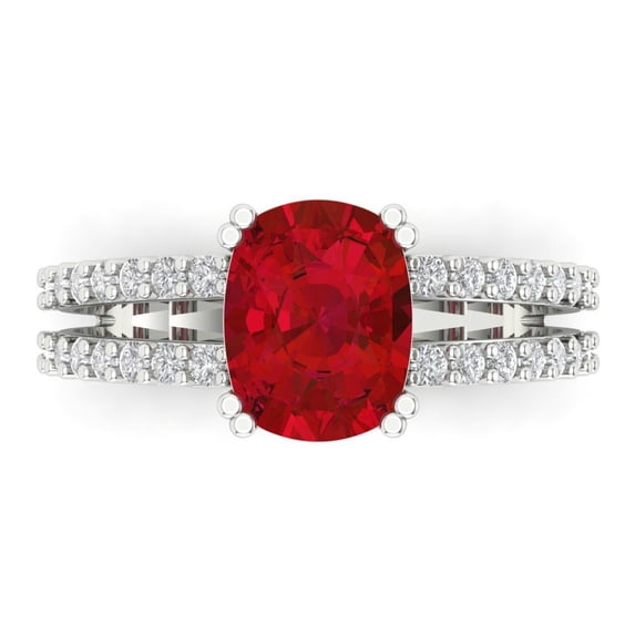 Solitaire with Accents Engagement Ring for Women - 3.48ct Simulated Ruby in 14K White Gold Promise Ring