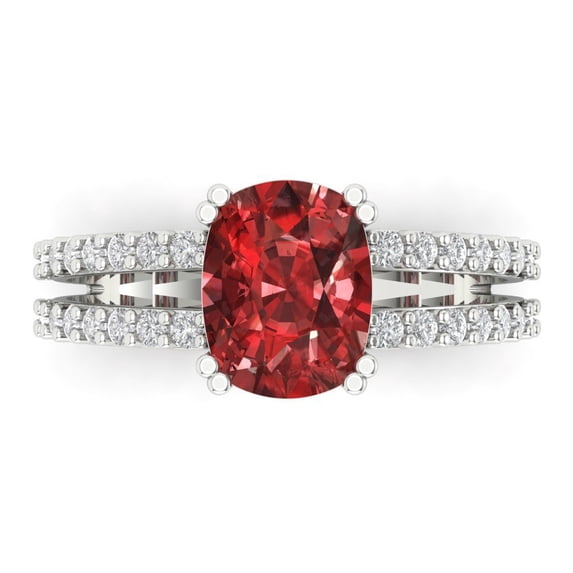 Solitaire with Accents Engagement Ring for Women - 3.48ct Natural Garnet in 14K White Gold Promise Ring