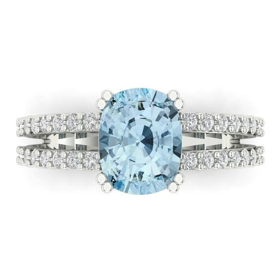Solitaire with Accents Engagement Ring for Women - 3.48ct Natural Aquamarine in 14K White Gold Promise Ring