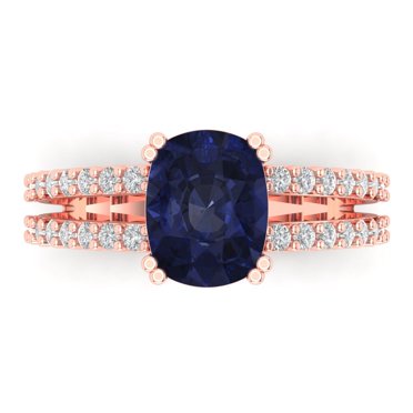 Solitaire with Accents Engagement Ring for Women - 3.48ct Simulated Blue Sapphire in 18K Rose Gold Promise Ring