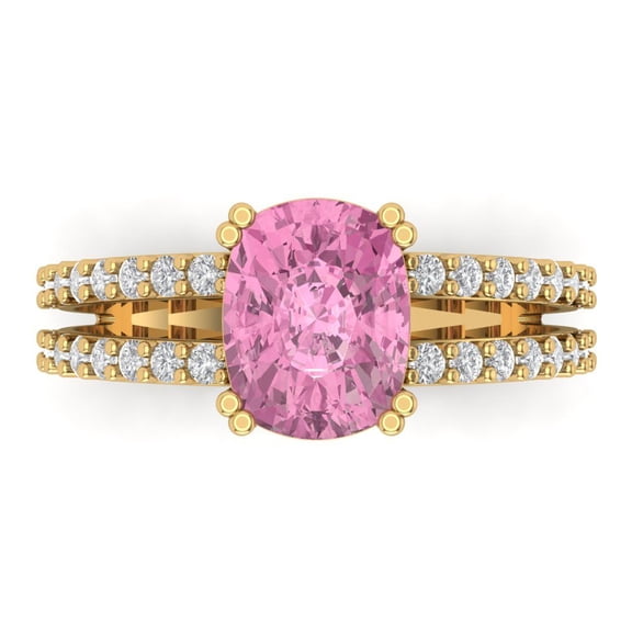Solitaire with Accents Engagement Ring for Women - 3.48ct Simulated Pink Diamond in 18K Yellow Gold Promise Ring