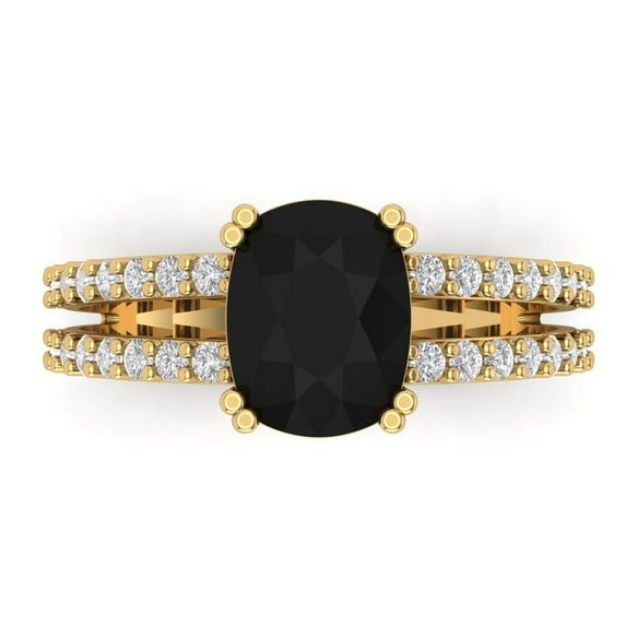 Solitaire with Accents Engagement Ring for Women - 3.48ct Natural Onyx in 14K Yellow Gold Promise Ring