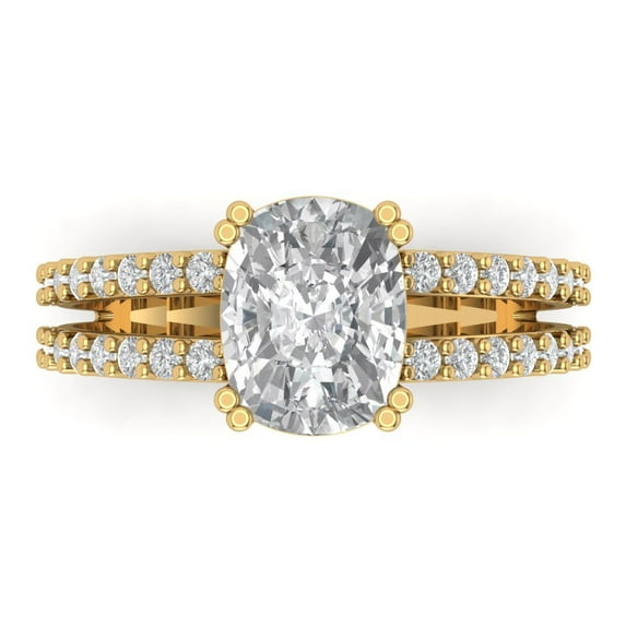 3.96 ct Cushion Cut Clear Crystal 18k Yellow Gold Engraving Statement Bridal Wedding Designer Ring Size 8.5