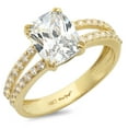 thumbnail image 1 of 3.96 ct Cushion Cut Genuine Cultured Diamond VS1-VS2 G-H 14K Yellow Gold Promise Wedding Statement Engagement Designer Ring W/ Crystal side stones size 8.5, 1 of 7