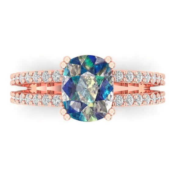 3.96ct Cushion Cut Blue Moissanite 18k Pink Rose Gold Engraving Statement Bridal Wedding Designer Ring Size 10