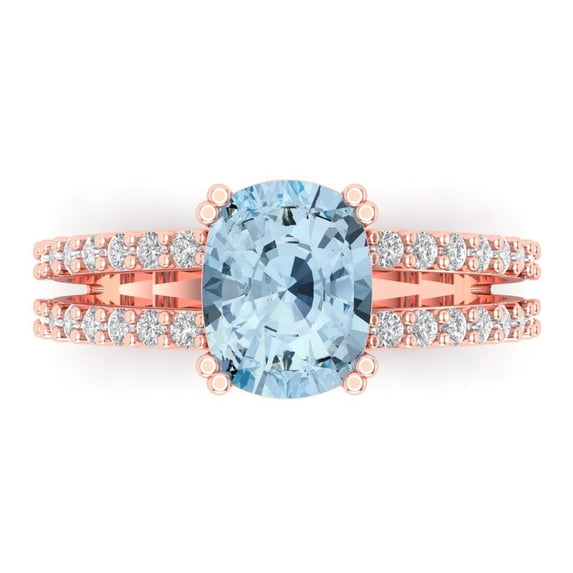 3.96ct Cushion Cut Blue Natural Aquamarine 14k Pink Rose Gold Engraving Statement Bridal Wedding Designer Ring Size 3.5