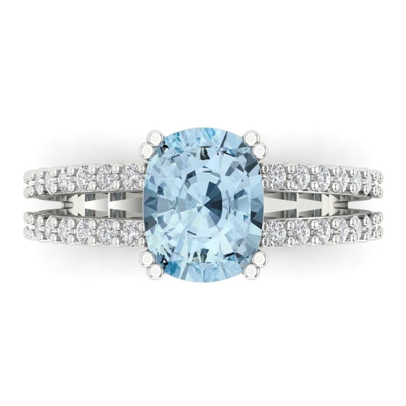 3.96ct Cushion Cut Blue Natural Aquamarine 14k White Gold Engraving Statement Bridal Wedding Designer Ring Size 4.5