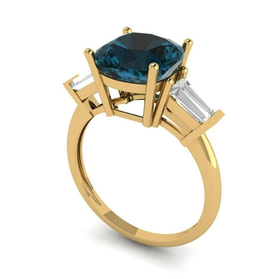 3.96ct Cushion Cut Blue Natural London Blue Topaz 18k White Gold Engraving Statement Bridal Wedding Designer Ring Size 6.25