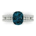 thumbnail image 1 of 3.96ct Cushion Cut Blue Natural London Blue Topaz 18k White Gold Engraving Statement Bridal Wedding Designer Ring Size 7.5, 1 of 5
