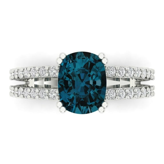 3.96ct Cushion Cut Blue Natural London Blue Topaz 18k White Gold Engraving Statement Bridal Wedding Designer Ring Size 7.5