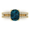 thumbnail image 1 of 3.96ct Cushion Cut Blue Natural London Blue Topaz 18k Yellow Gold Engraving Statement Bridal Wedding Designer Ring Size 3.5, 1 of 5